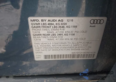 2016 Audi Q3 2.0T Premium Plus from USA, damaged, VIN WA1EFCFS8GR014226